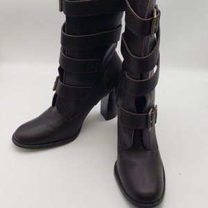 Colin Stuart Leather Mid-Calf Boots with Buckle